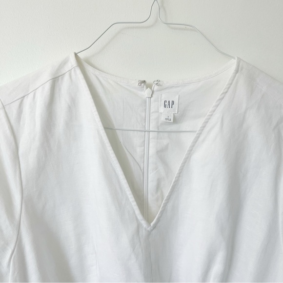 White Linen dress with waist tie - Picture 2 of 4